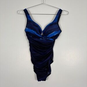 Miraclesuit Womens One Piece Swimsuit Size 8 Blue Escape Ruched Shaping Slimming